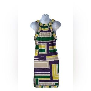 BCBGMaxAzria Halter Mini Dress Multicolor Geometric Sleeveless Keyhole Size XS
